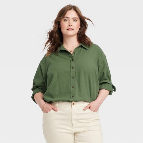 Green button deals up shirt