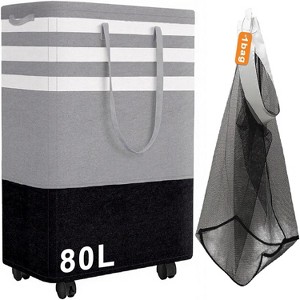TIRAMISUBEST 80L Large Laundry Basket,Laundry Hamper with 4 Wheels,Collapsible Waterproof Clothes Basket,Freestanding Hamper with Handles(Gray) - 1 of 4