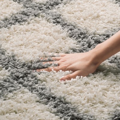 Ivory & Grey Diamond Shag Synthetic Area Rug, 8' x 10'