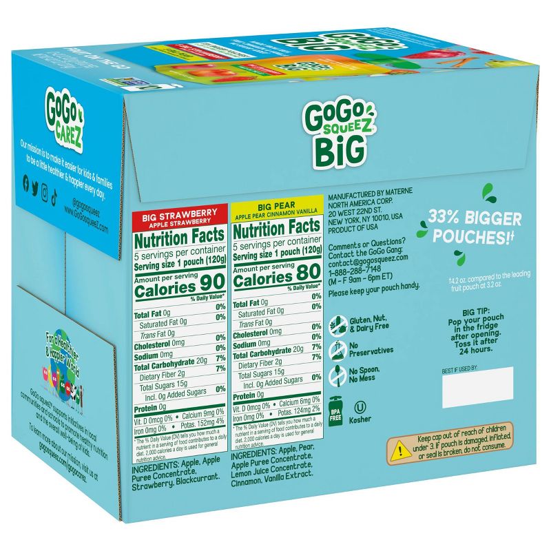 GoGo SqueeZ Big Variety Pack Apple Straw Pear Cinna Van - 42.3oz/10ct, 4 of 11