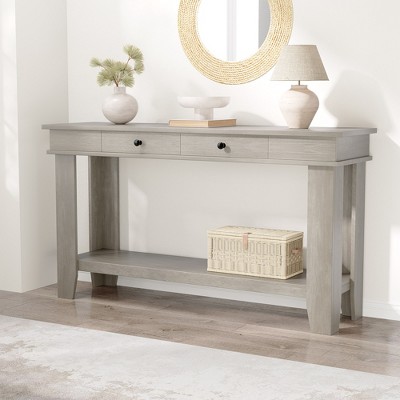 59-Inch Long Console Table, Wooden Entryway Table with 2 Drawers & Open Storage Shelf, Hallway, Living Room