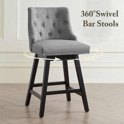 Gericco 26" Swivel Bar Stools, Upholstered Swivel Counter Stools with Back, Modern Kitchen Island Stools with Solid Wood Legs