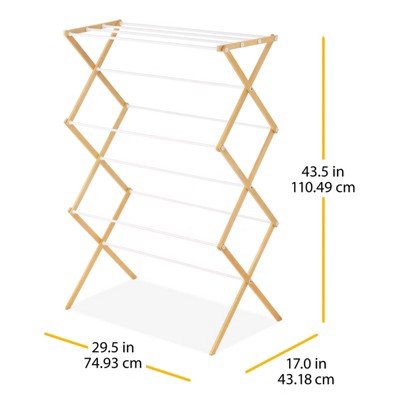 Whitmor Natural Wood Folding Drying Rack with White Bars