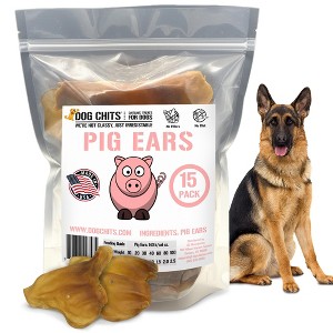 Dog Chits Pig Ears for Dogs – 100% Natural Baked Pig Ear Dog Treats| Dental Support | Medium Size |15 Pack | Made in USA - 1 of 4