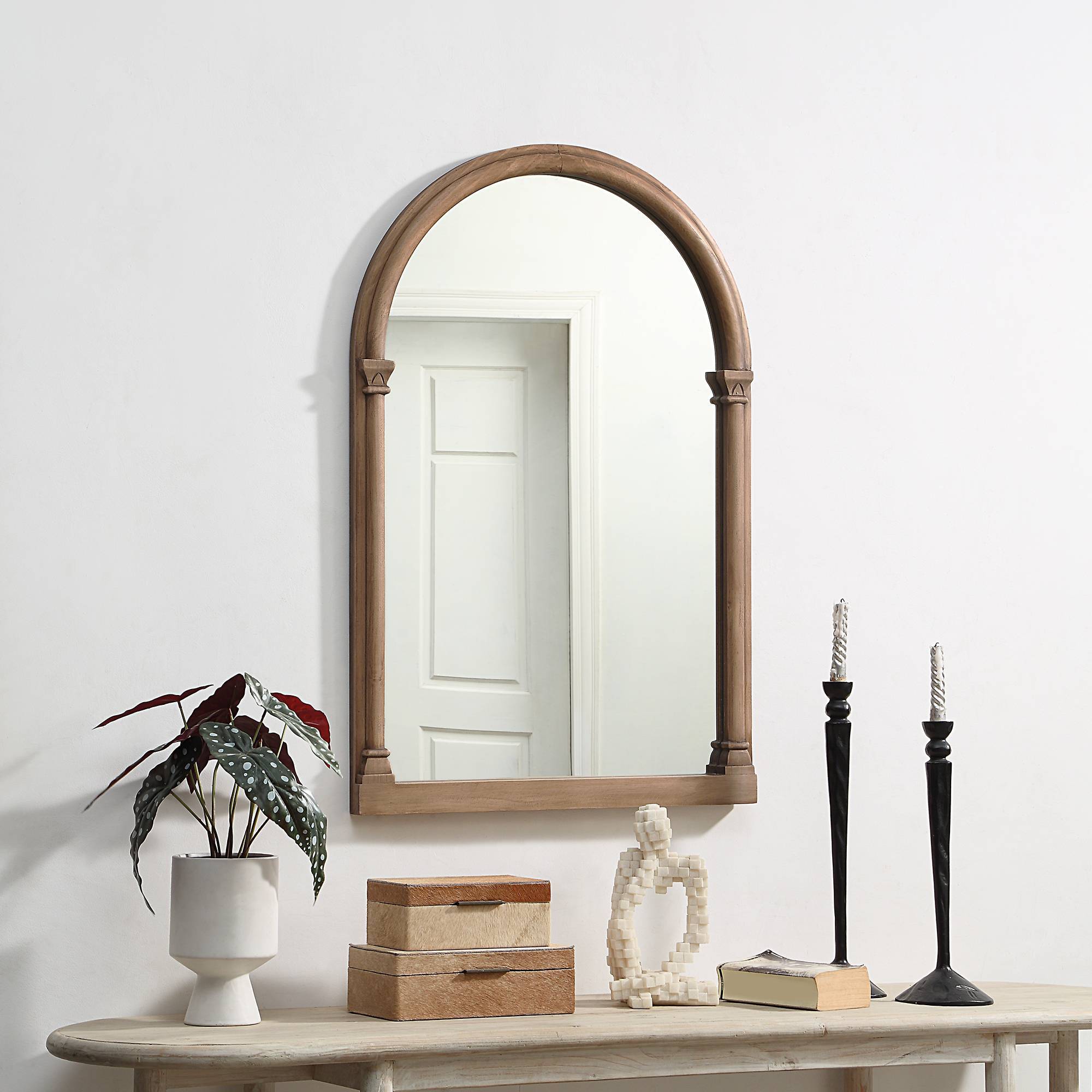 Holli Furniture Traditional Arched Wood Wall Mirror Brown