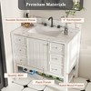 37" Modern Bathroom Vanity with Carrara White Marble Top, Freestanding Cabinet with 3 Drawers, Door, Shelf & 3 Faucet Hole Sink - 3 of 4