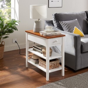 Narrow 2-tone End Table with USB Charging Ports for Small Space - 1 of 4