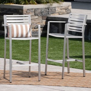 Cape Coral 2pk Aluminum Barstools Silver - Christopher Knight Home: Weather-Resistant, Patio-Friendly - 1 of 4