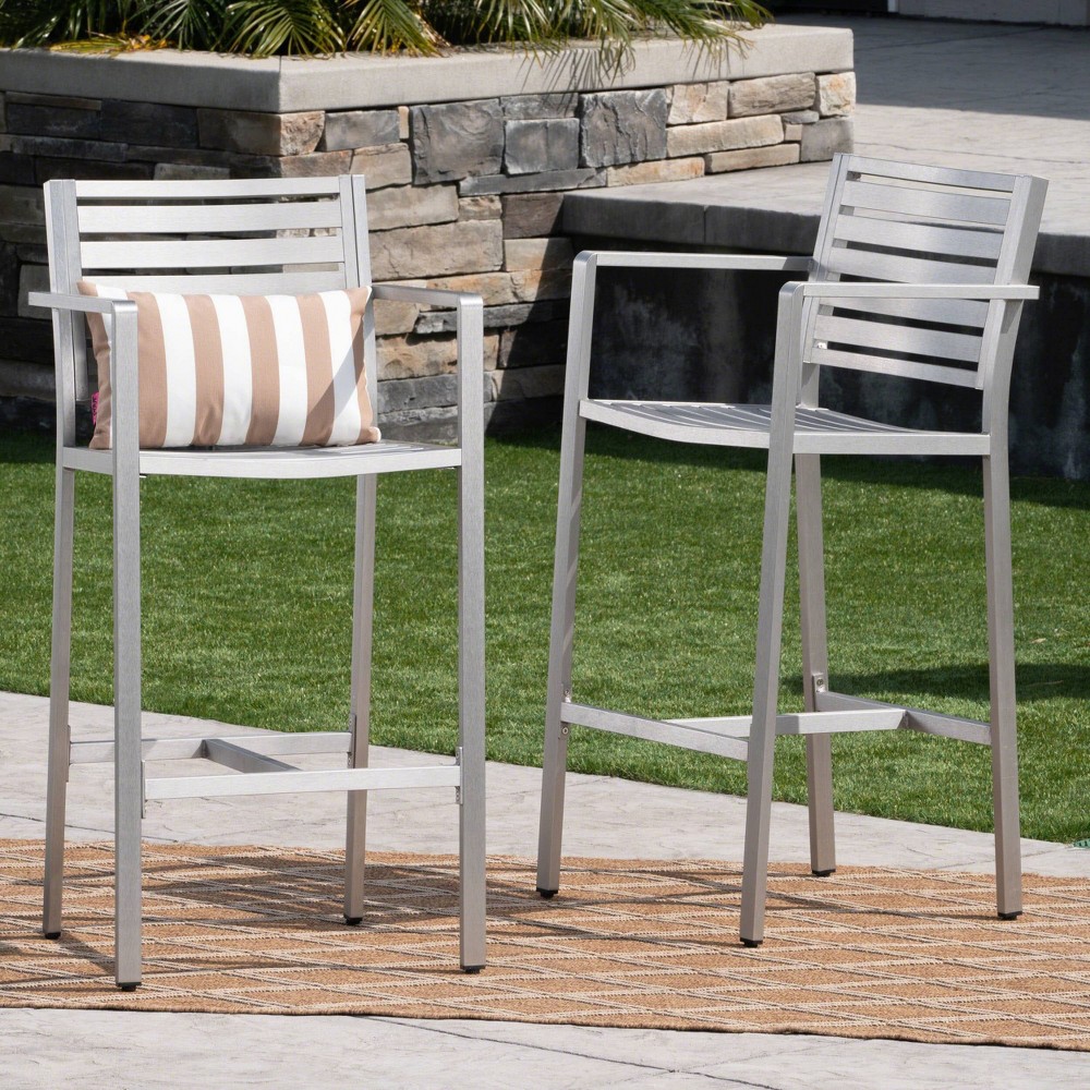 Cape Coral 2pk Aluminum Barstools Silver - Christopher Knight Home: Weather-Resistant, Patio-Friendly