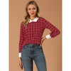 Allegra K Women's Contrast Turndown Collar Button Back Check Plaid Work Shirt - 3 of 4