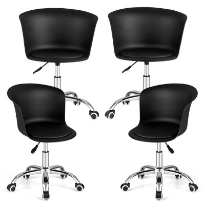 Tangkula Set of 4 Armless Office Chair w/ PU Leather Seat Swivel Adjustable Chair Black