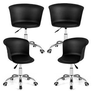 Tangkula Set of 4 Armless Office Chair w/ PU Leather Seat Swivel Adjustable Chair Black - 1 of 4
