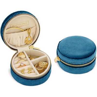 Benevolence LA Plush Velvet Round Travel Jewelry Box