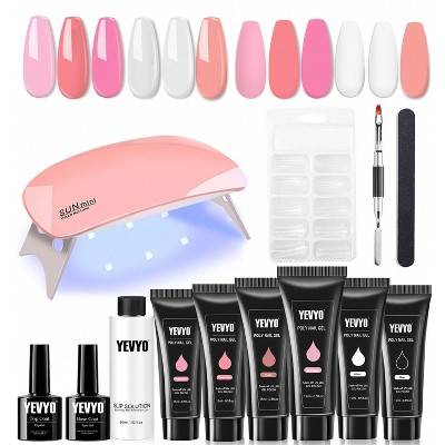 YEVYO 6 PCS Polygel Nail Kit With UV Nail Lamp, Slip Solution, Top Base Coat, Builder Nails Art Tools for Beginners