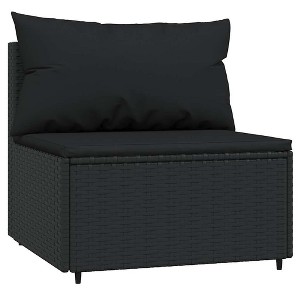 vidaXL Patio Middle Sofa Black PE Rattan, Powder-Covered Steel, Fabric - 1 of 4