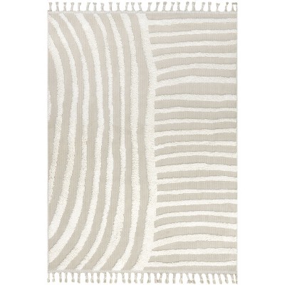 Nuloom Ianthe Abstract Stripes High-Low Tasseled Indoor Area Rug