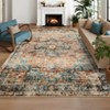 Washable Vintage Floral Living Room Bedroom Rugs, Distressed Print Large Carpet for Dining Room Office, Retro Accent Floor Cover - 3 of 4
