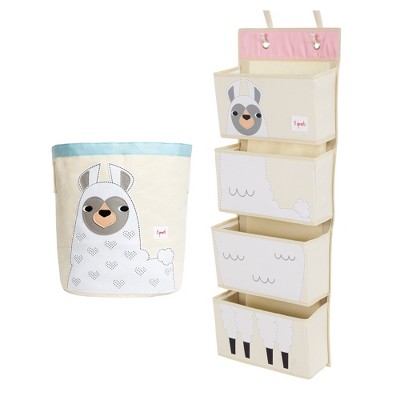 3 Sprouts Canvas Storage Bin Laundry/Toy Basket and Children's Nursery Room or Playroom Wall Hanging Basket Storage Organizer, Llama Print