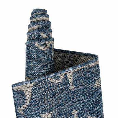 Oval Blue and Gray Synthetic Kids' Outdoor Rug