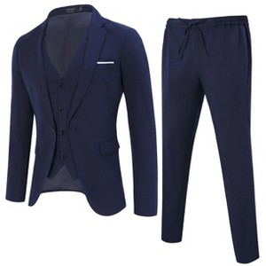Mens 3 Piece Suits Casual One Button Blazer Midweight Coats Vest and Pant Suit - 1 of 4