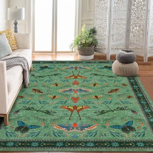 Insect Area Rug Washable Rugs, Botanical Non Slip Stain Resistant Large Carpet for Living Room Bedroom Dining Room Nursery Farmhouse Hallway Entryway - 1 of 4
