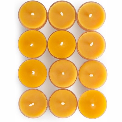 Pure Beeswax Tealight Candles Set of 12 - Handmade Beeswax Candles Natural Burns up to 3.5 Hours - Beeswax Tea Lights Candles