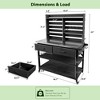 BAOURE 64.9"H Outdoor Potting Bench with Stainless Steel Top, Solid Wood Kitchen Island with Upper Hutch, Lockable Wheels - Black - 4 of 4