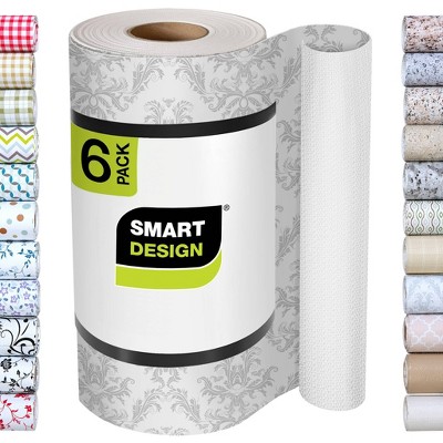 Smart Design Set of 6 12"x10ft Bonded Grip Shelf Liner Fleur Gris: Non-Adhesive Drawer & Pantry Liner, Abstract Pattern