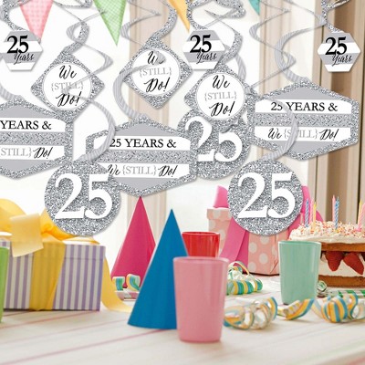 25th Anniversary Silver Hanging Swirls Milestone Party Decorations Supplies