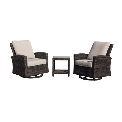 Courtyard Casual Cheshire 3 pc Swivel Chat Set Swivel Glider Does Not Recline  Includes:  One End Table and Two Swivel Gliders