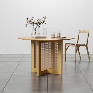 SpassWay 30"H Rattan Round Wood Dining Table Kitchen Table Conference Table with Criss Cross Legs - 1 of 4