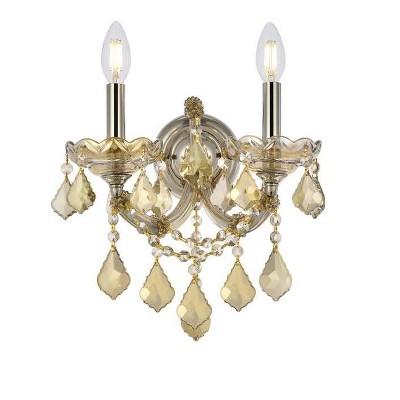 Elegant Lighting Maria Theresa 2 light Golden Teak Wall Sconce Golden Teak (Smoky) Royal Cut Crystal