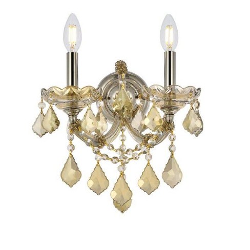 Elegant Lighting Maria Theresa 2 light Golden Teak Wall Sconce Golden Teak (Smoky) Royal Cut Crystal - image 1 of 4