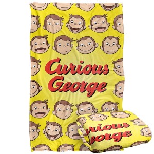 Kids' Curious George Heads Silky Touch Blanket White 36X58 - 1 of 4
