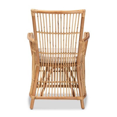 Rose White and Natural Rattan Accent Chair with Cushion