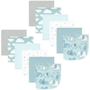 Hudson Baby Infant Boy Flannel Washcloths, Boy New Elephant 12Pk, One Size - 1 of 4