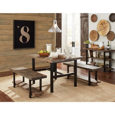 Pomona Reclaimed Wood and Metal Dining Table, Rustic Natural Finish