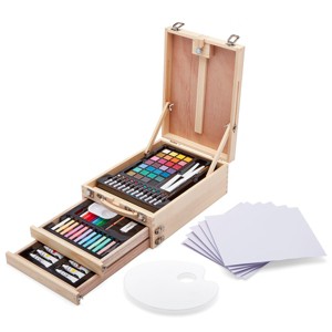 KINGART Mixed Media Art Set, Table-Top Sketchbox Easel, 105 Pcs. - 1 of 4