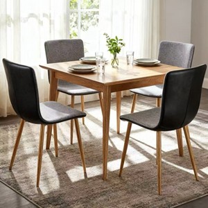 Homy Casa Modern Dining Chairs with Fabric Seat & Faux Leather Back, Wood-Grain Metal Legs, Set of 4, Gray & Black - 1 of 4