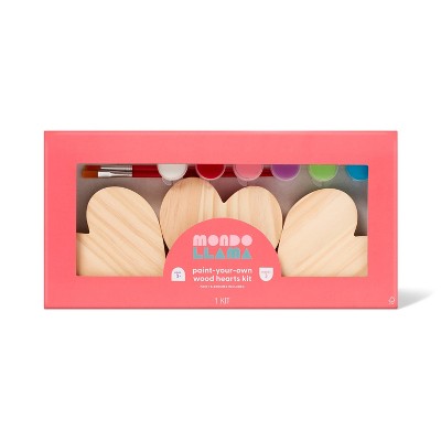Mondo Llama Valentine's Craft Paint Your Own Wood Hearts Kit 8.4