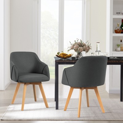 Bekrvio Swivel Dining Chairs Set of 2/4 with Arms,360°Rotating Linen Upholstered Accent Chairs with Wide Padded Seat & Beech Wood Legs