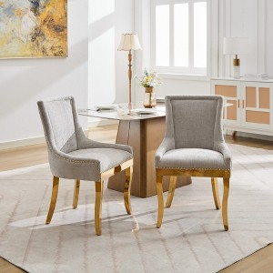 APRILSOUL Modern Style with Curved Gold Upholstered Comfort for Dining/Lounge, Accent Seating with Textured Fabric & One - Piece Structure Set of 2 - 1 of 4