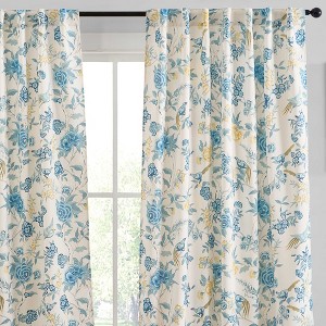 HLC.ME Scarlet Floral & Birds Patterned Window Back Tab Rod Pocket Curtains - Light Blocking Window Panels, Set of 2 - 1 of 4