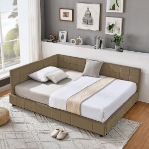 Empire DigiLabs L-shaped Velvet Daybed with Armrest, Full-size Upholstered Tufted Beds Frame for Bedroom/Living Room, No Box Spring Needed - 1 of 4