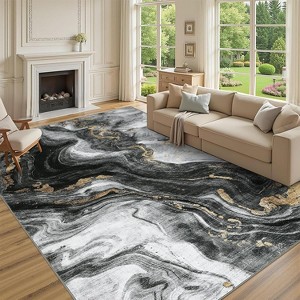 Coucheta Marble Abstract Area Rug , Washable Low Pile Indoor Rug, Non-Slip Soft Floor Carpet for Living Room Bedroom, Multi-Color & Size - 1 of 4