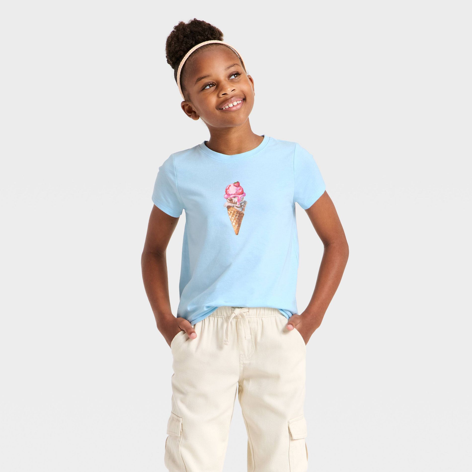 Girls' Short Sleeve 'Ice Cream' Graphic T-Shirt - Cat & Jack ™ Light Blue S
