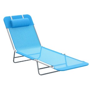 Folding Chaise Lounge Pool Chairs, Outdoor Sun Tanning Chairs with Pillow, Reclining Back, Steel Frame & Breathable Mesh for Beach, Patio - 1 of 4