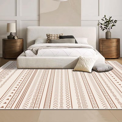 MaseiKar Washable Area Rug, Soft Faux Cashmere Carpet with Non-Slip Backing for Living Room, Bedroom, Dining Room, Modern Boho Style