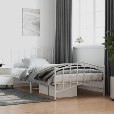 vidaXL Metal Bed Frame with Headboard and FootboardWhite 39.4 in.x78.7 in.