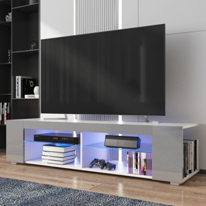 Hommpa TV Stand for TVs Up to 65" with Open Glass Shelves Remote LED Light - 1 of 4